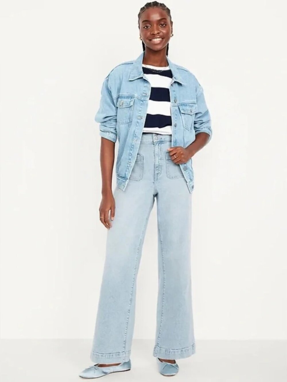 Old Navy Jeans Sky-Hi Mariner Wide-Leg Light Wash Patch Pockets 12P